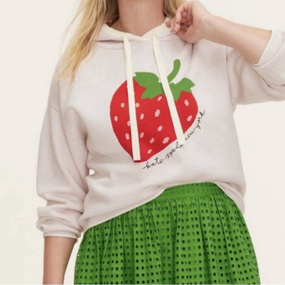 kate spade Cream and Red Crew Neck Sweater with Strawberry Design